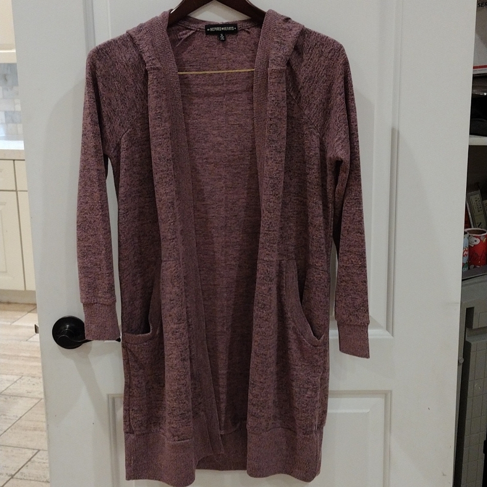 Inspired Hearts Long Cardigan Size Small Dark Pink /Black Color